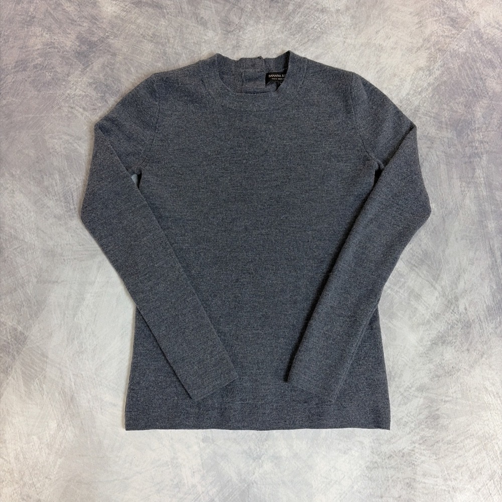 Banana Republic Sweater Womens XS Gray Merino Wool Button Back Crew Neck Knit